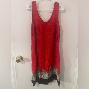 Weekend Traffic Vintage Red Dress Sleeveless Tropical Floral 100% Rayon Large
